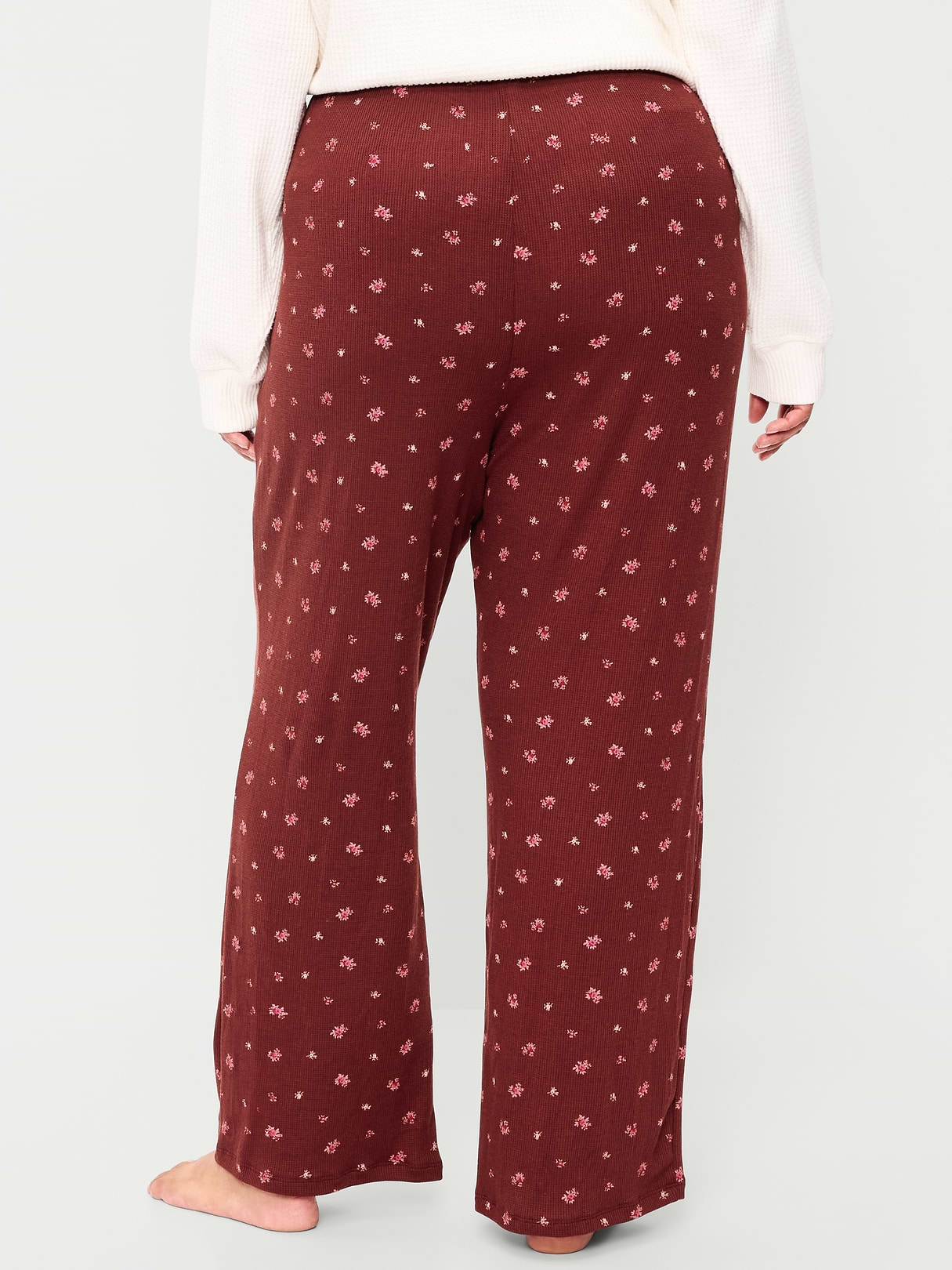 Waffle-Textured Pajama Pants - Burgundy Ditsy Floral