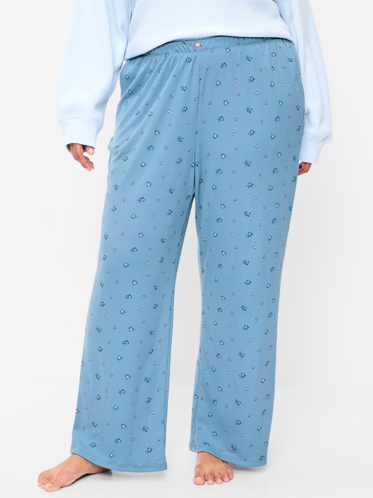 Waffle-Textured Pajama Pants - Blue Ditsy Floral