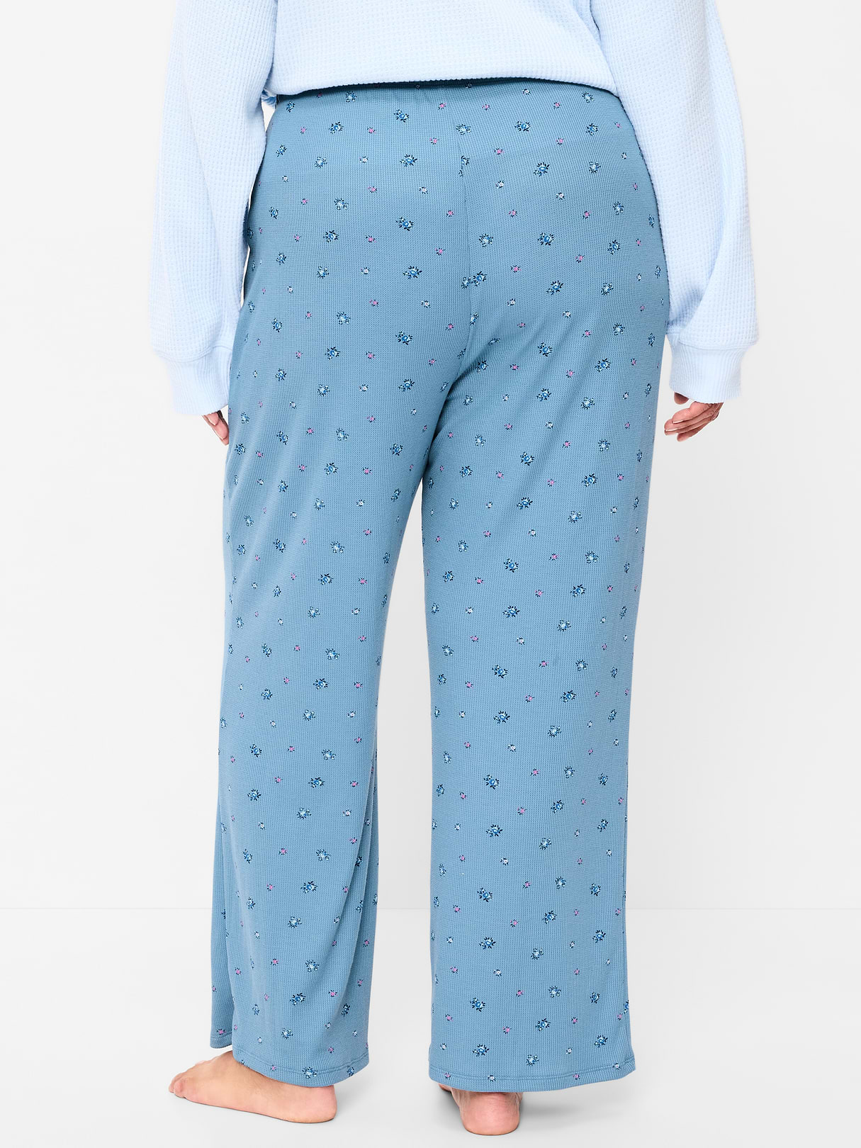Waffle-Textured Pajama Pants - Blue Ditsy Floral