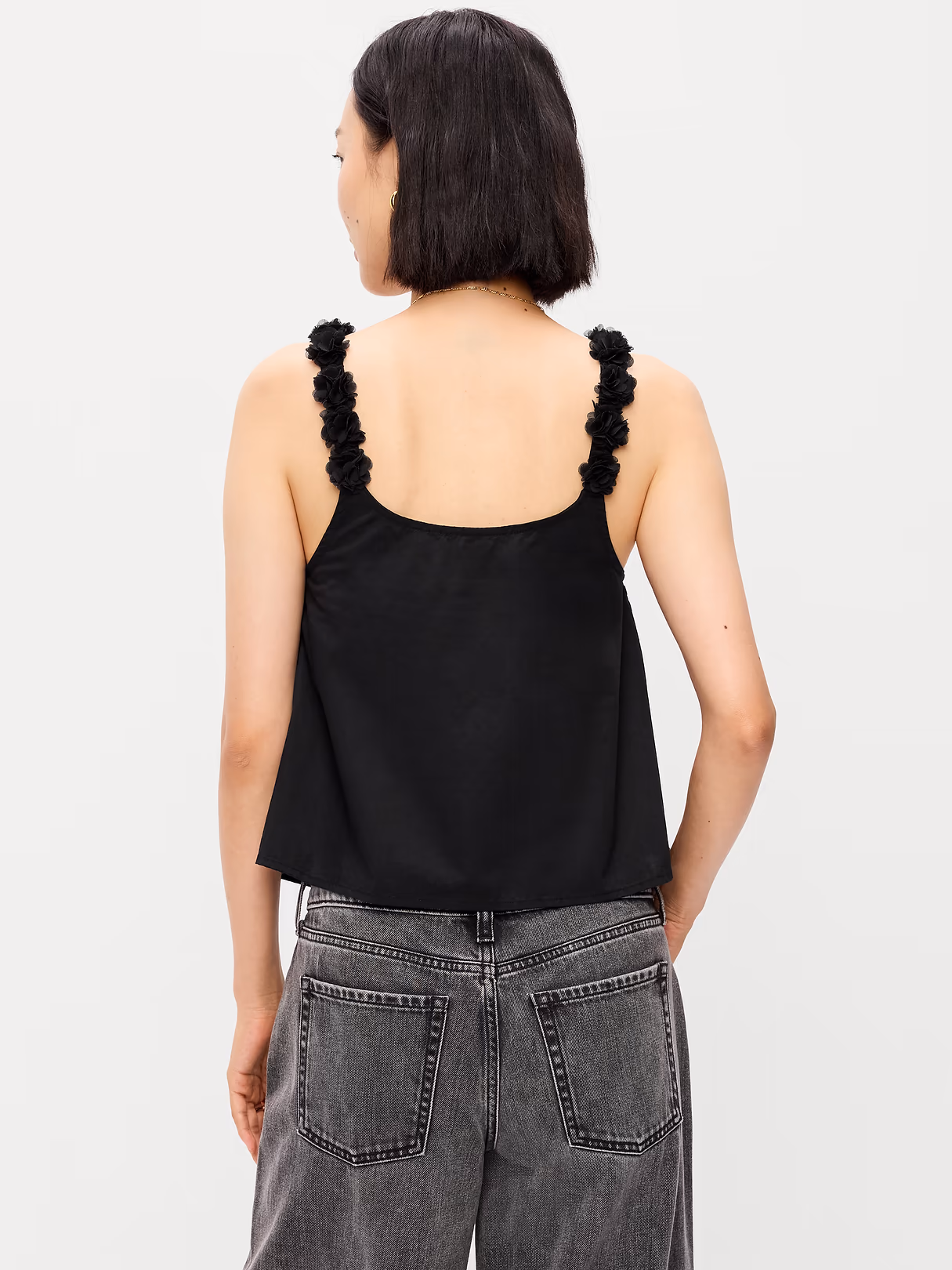 Rosette-Strap Tank Top - Black Jack