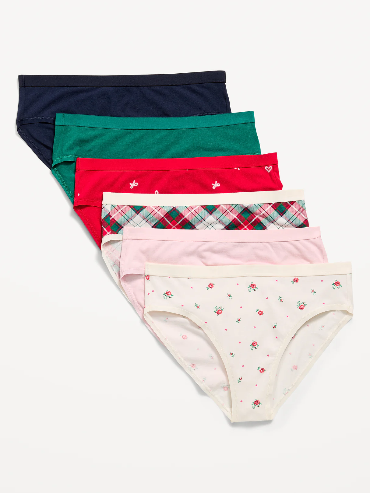 High-Waisted Everyday Cotton Underwear 6-Pack - Red Candy Cane Heart