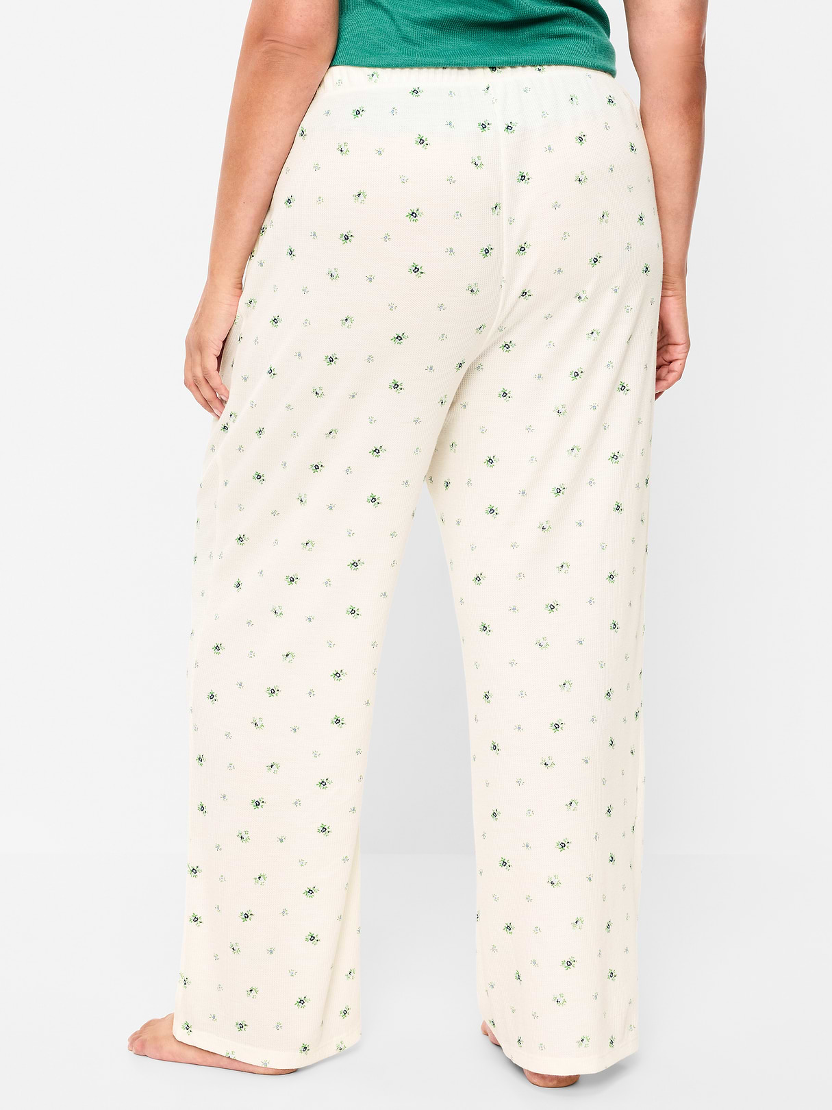 Waffle-Textured Pajama Pants - Cream Ditsy Floral