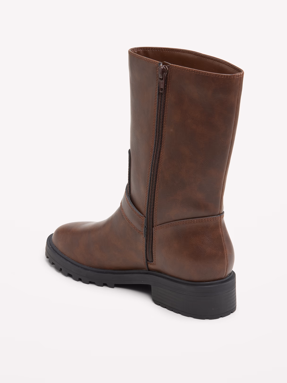 Faux-Leather Moto Boots for Women - Saddle