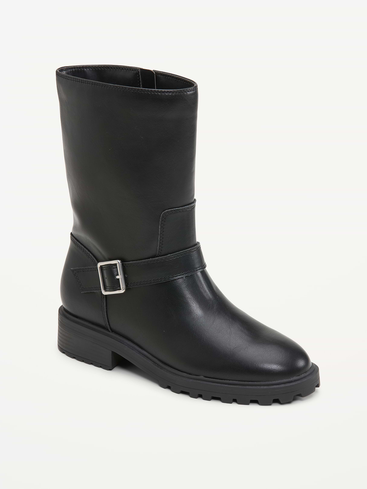 Faux-Leather Moto Boots for Women - Black Jack