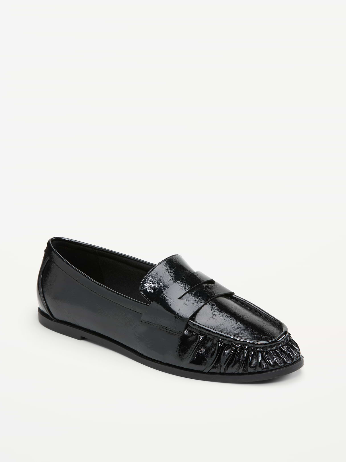 Faux-Leather Ruched Loafers - Black Jack