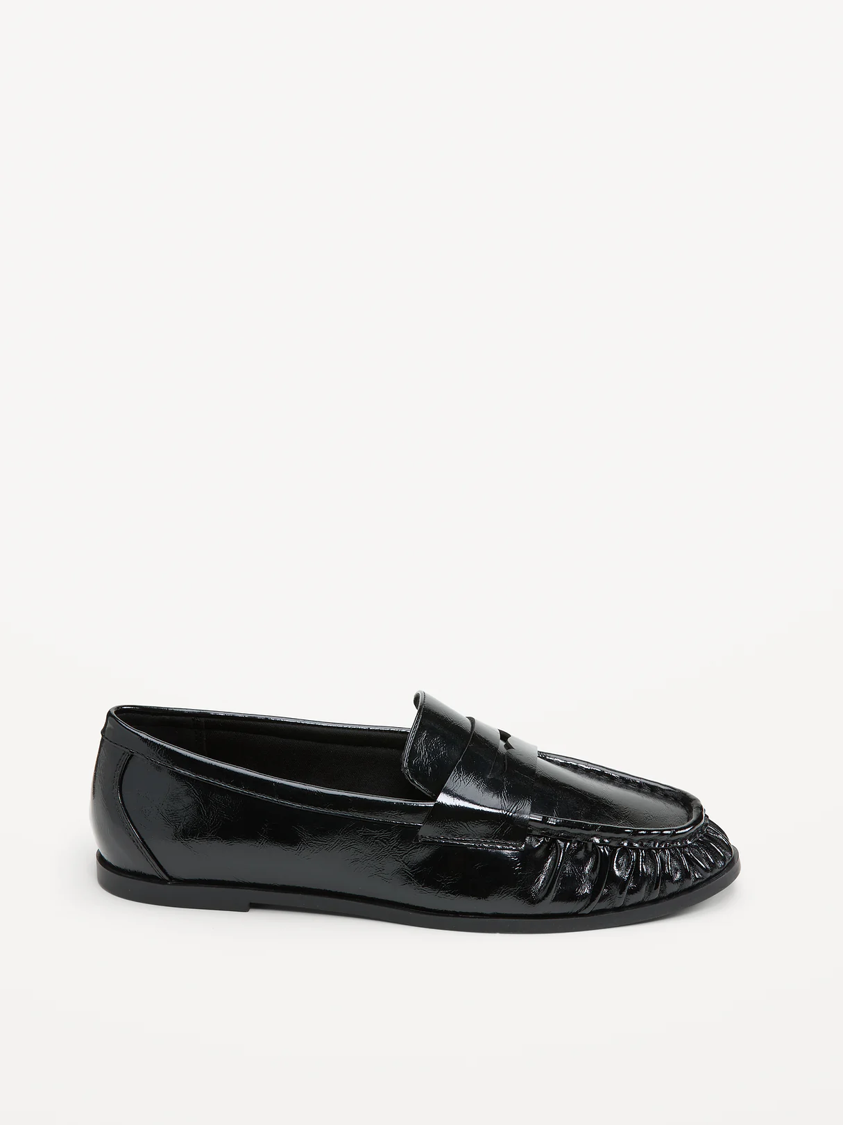 Faux-Leather Ruched Loafers - Black Jack