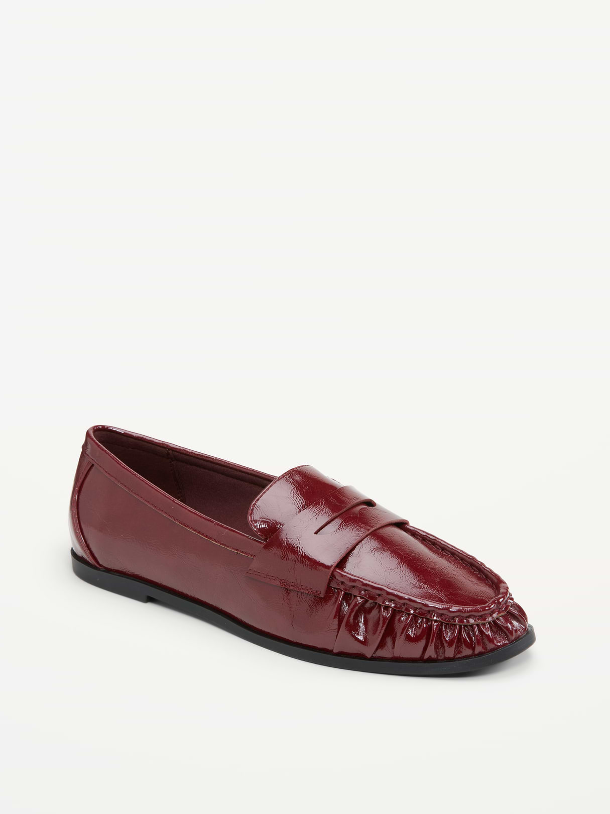 Faux-Leather Ruched Loafers - Red Lacquer