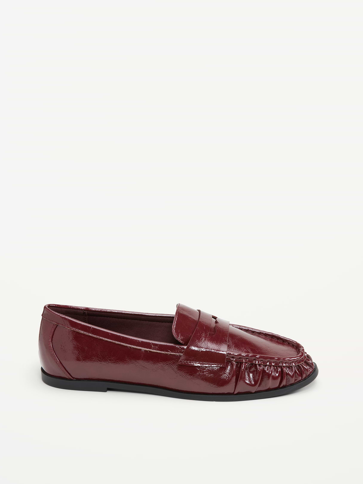 Faux-Leather Ruched Loafers - Red Lacquer