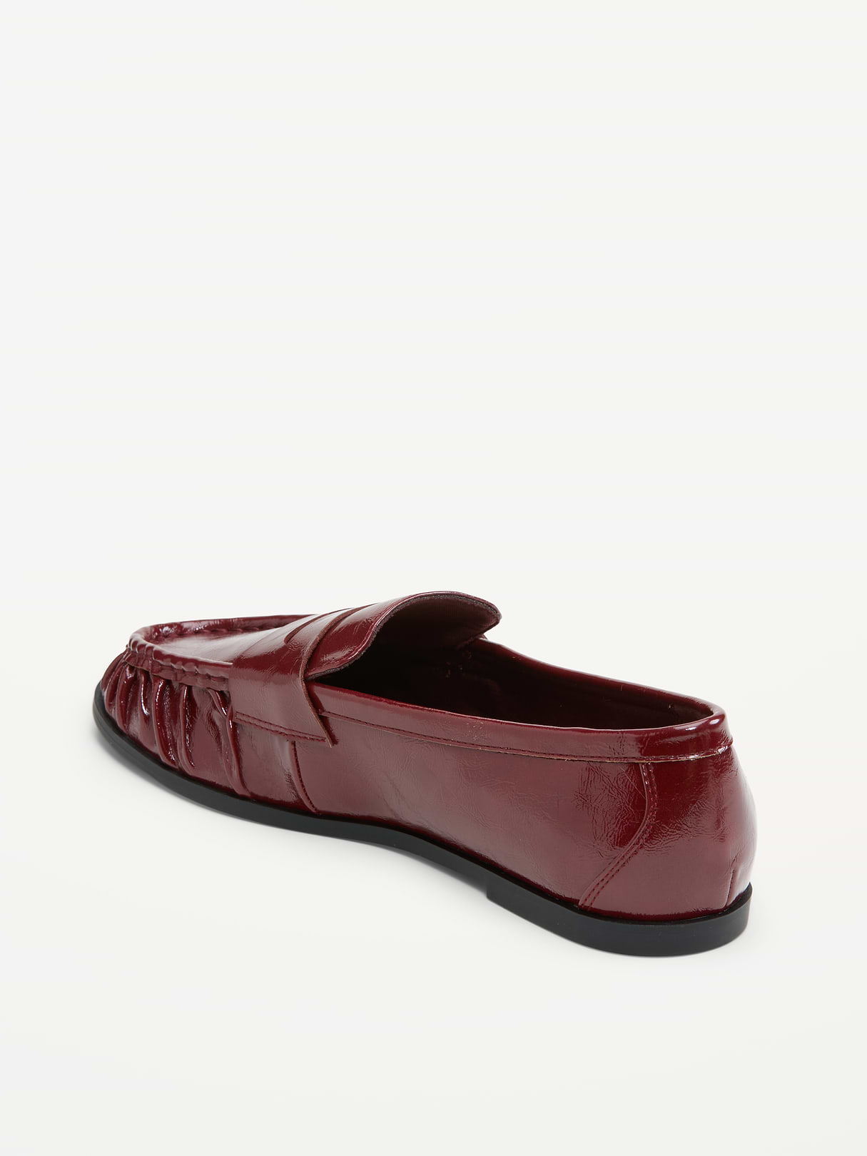 Faux-Leather Ruched Loafers - Red Lacquer