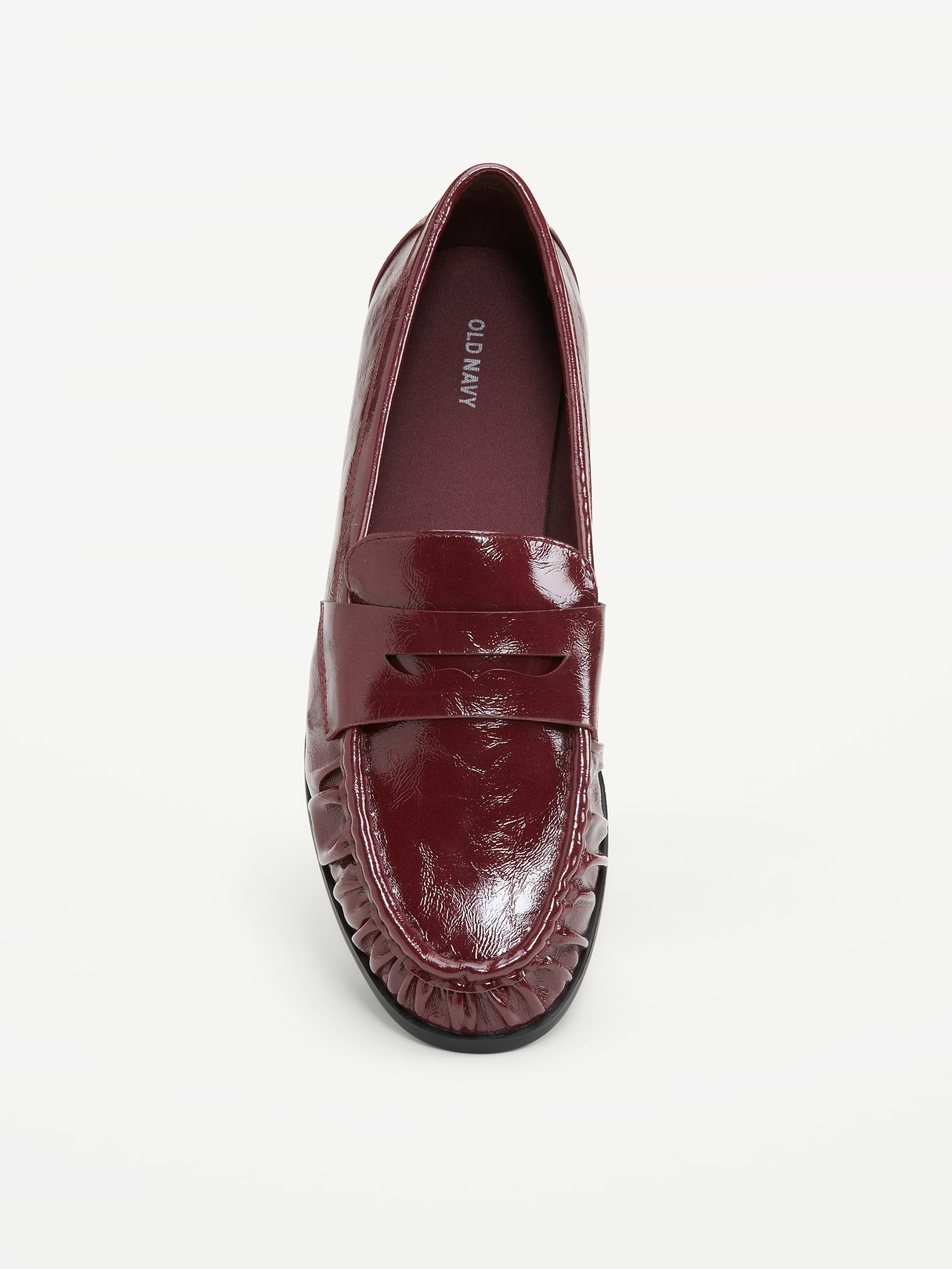 Faux-Leather Ruched Loafers - Red Lacquer