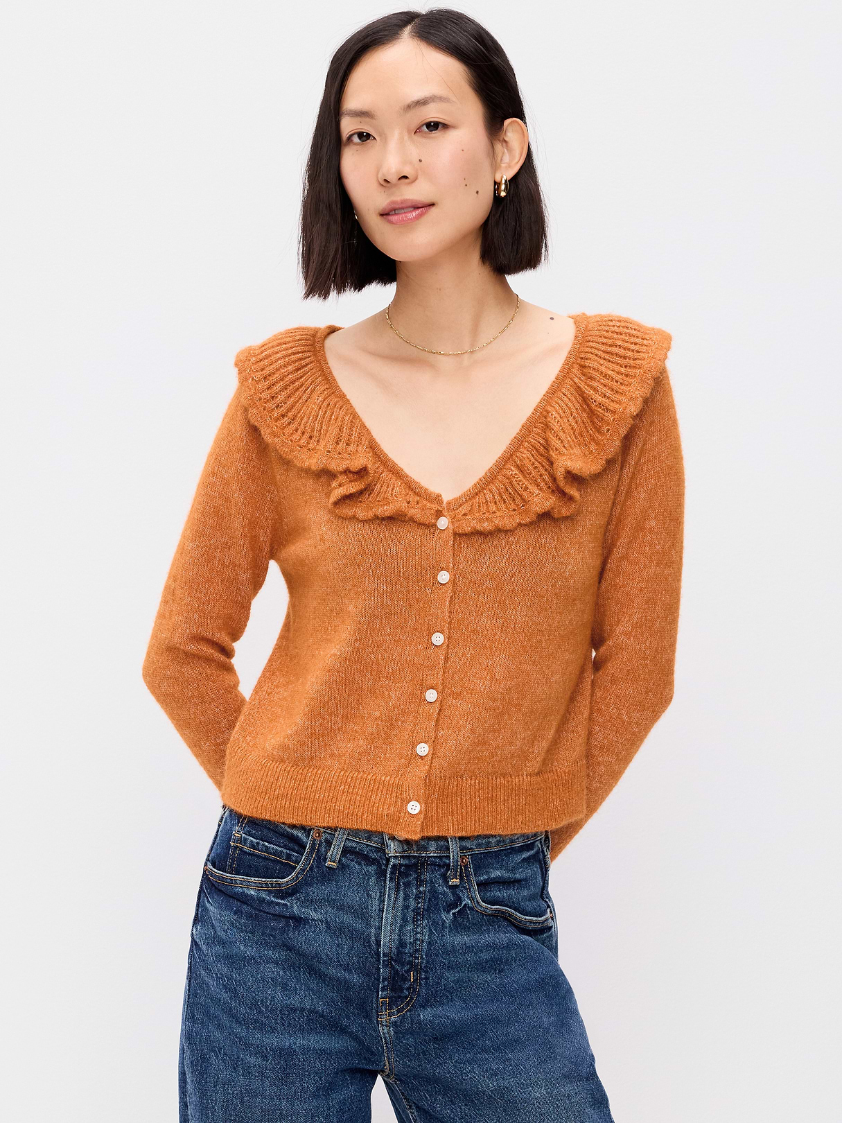 Ruffle-Collar Wool-Blend Pointelle Cardigan - Spice of Life