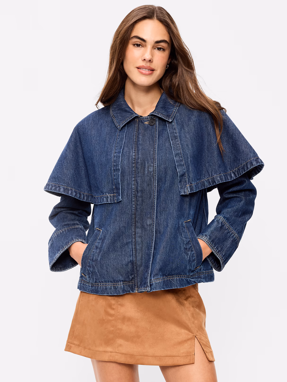Denim Cape Jacket - Dark Wash