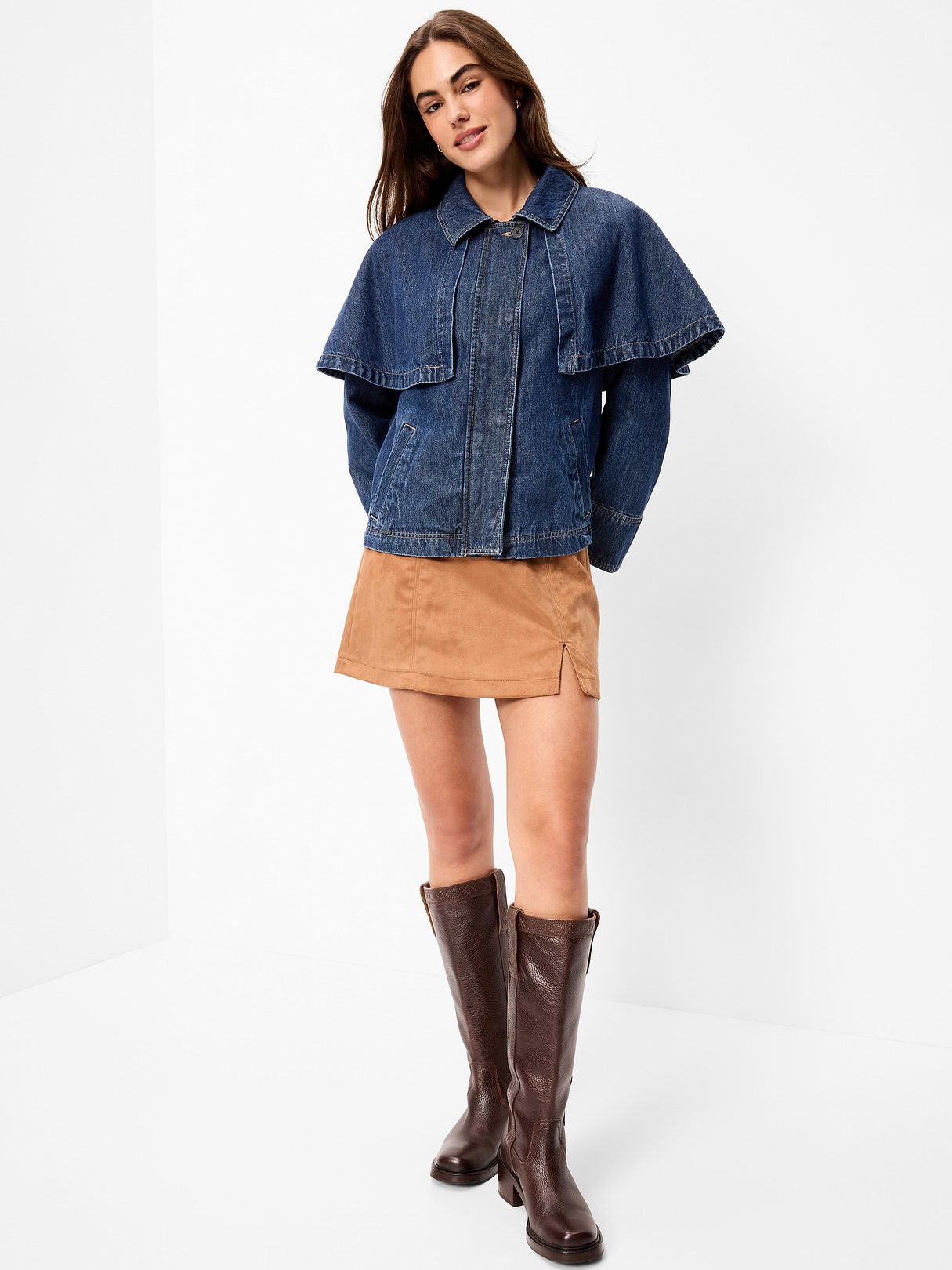 Denim Cape Jacket - Dark Wash
