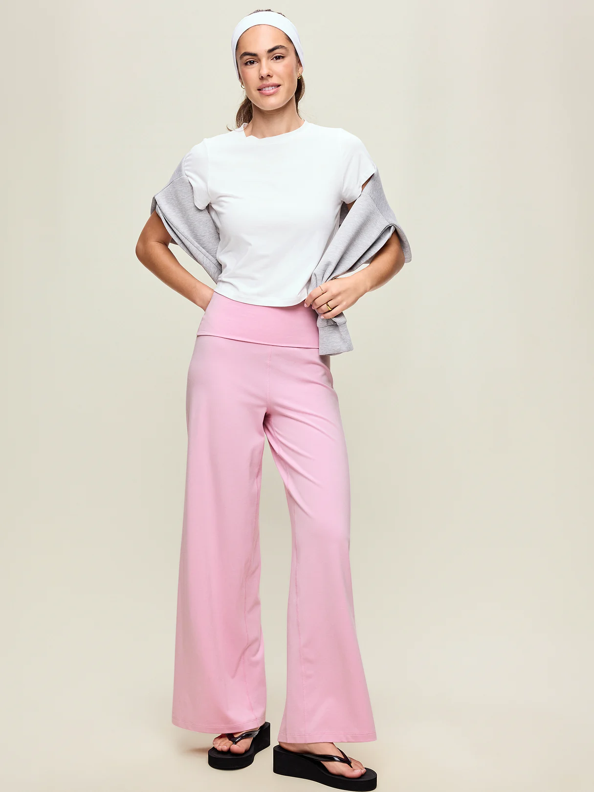 High-Waisted PowerChill Fold-Over Wide-Leg Pants - Bergamot