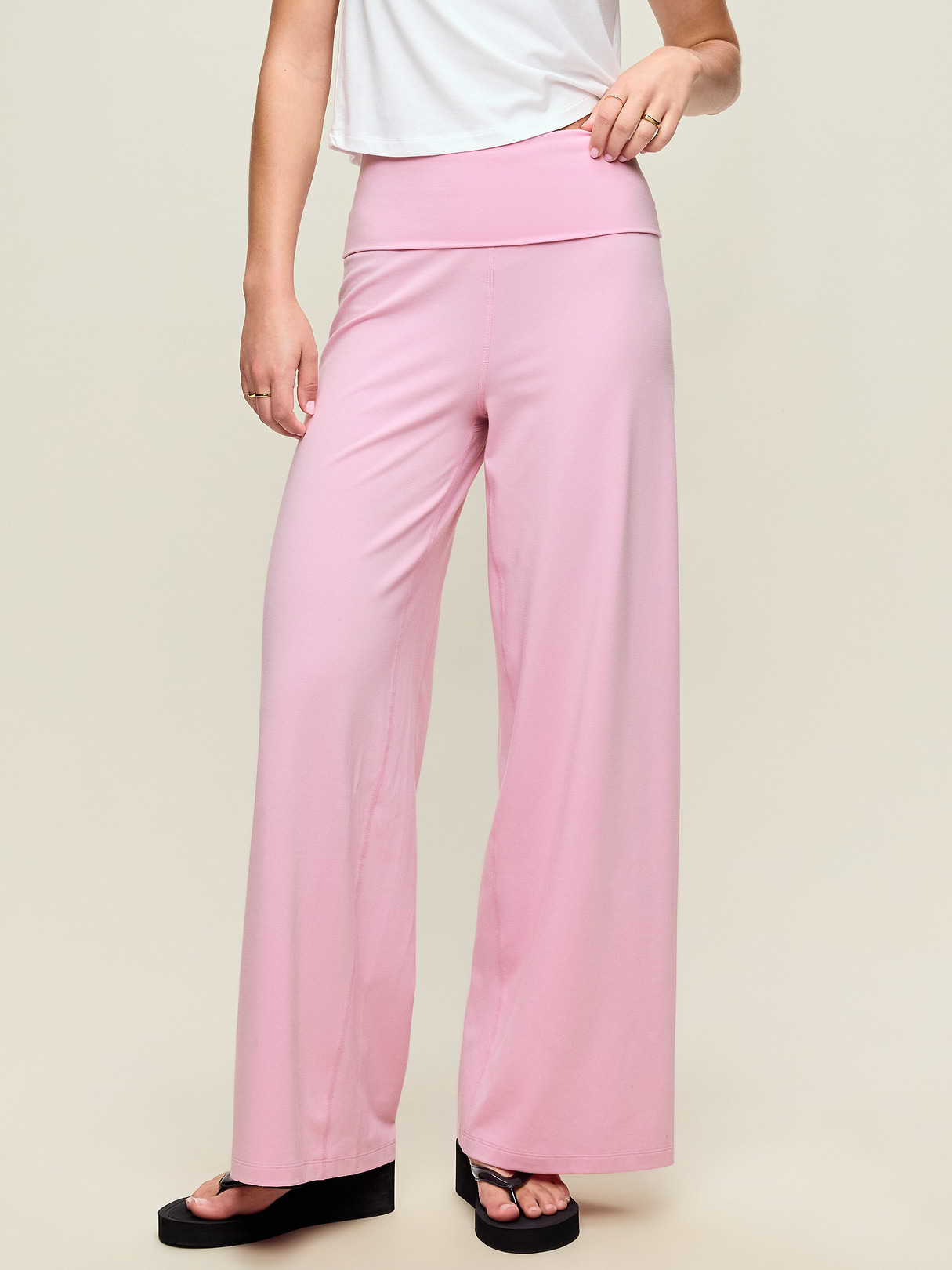 High-Waisted PowerChill Fold-Over Wide-Leg Pants - Bergamot