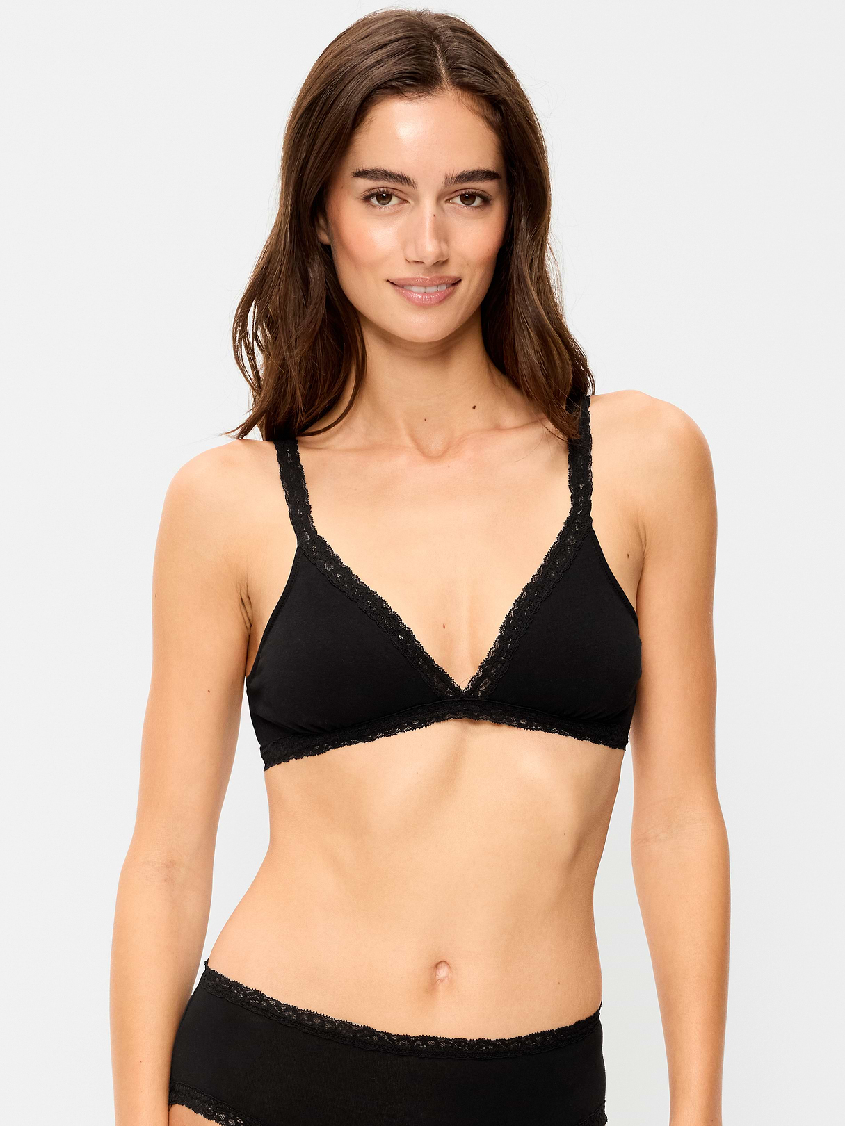 Lace-Trim Cotton Triangle Bralette - Black Jack