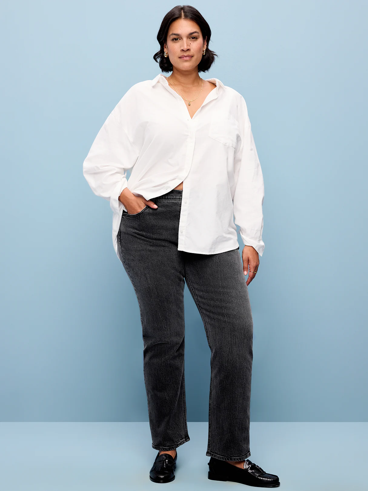 Mid-Rise Straight Leg Jeans - Grey Matter