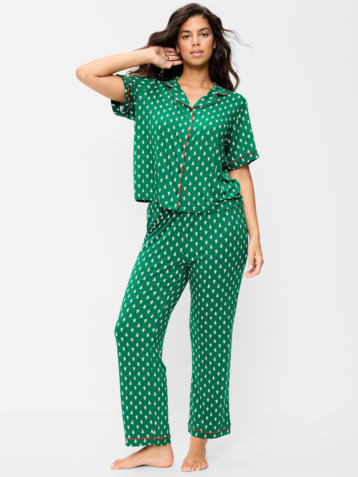 Sunday Sleep Knit Jersey Pant Set - Green Trees
