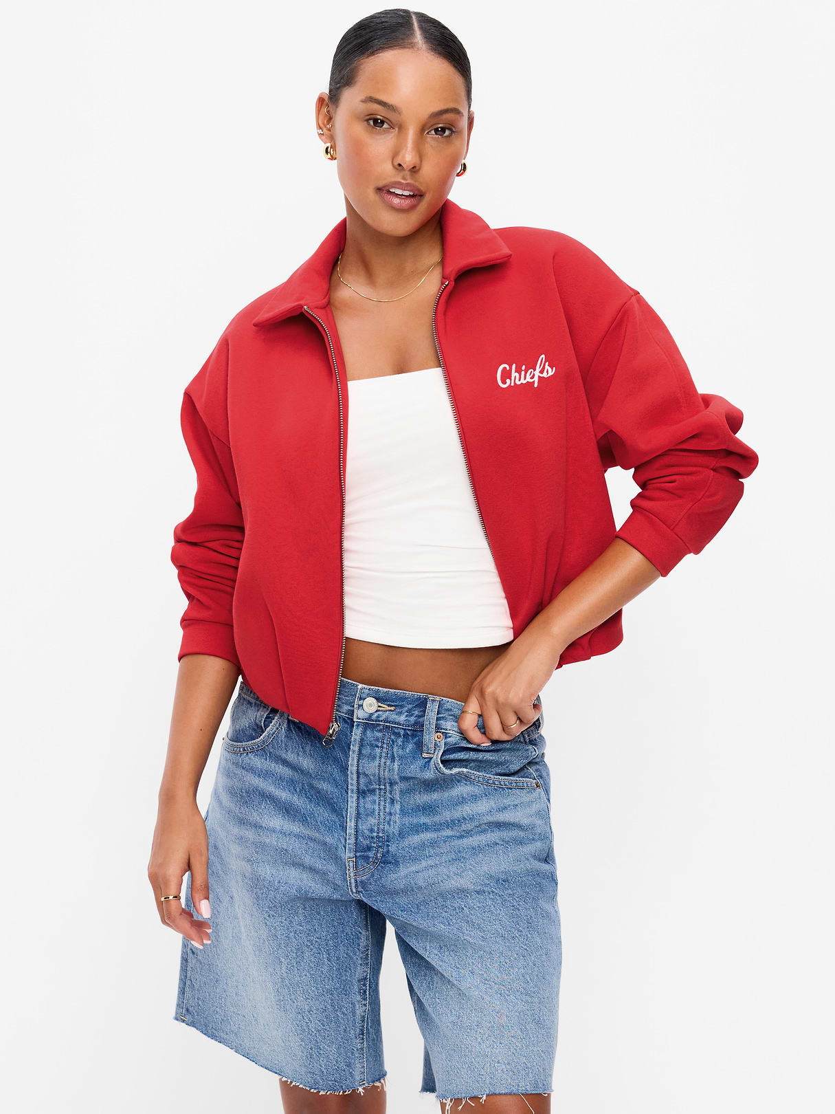 Buffalo Bills Oversized Fleece Bomber Jacket for Women - Kansas City Chiefs