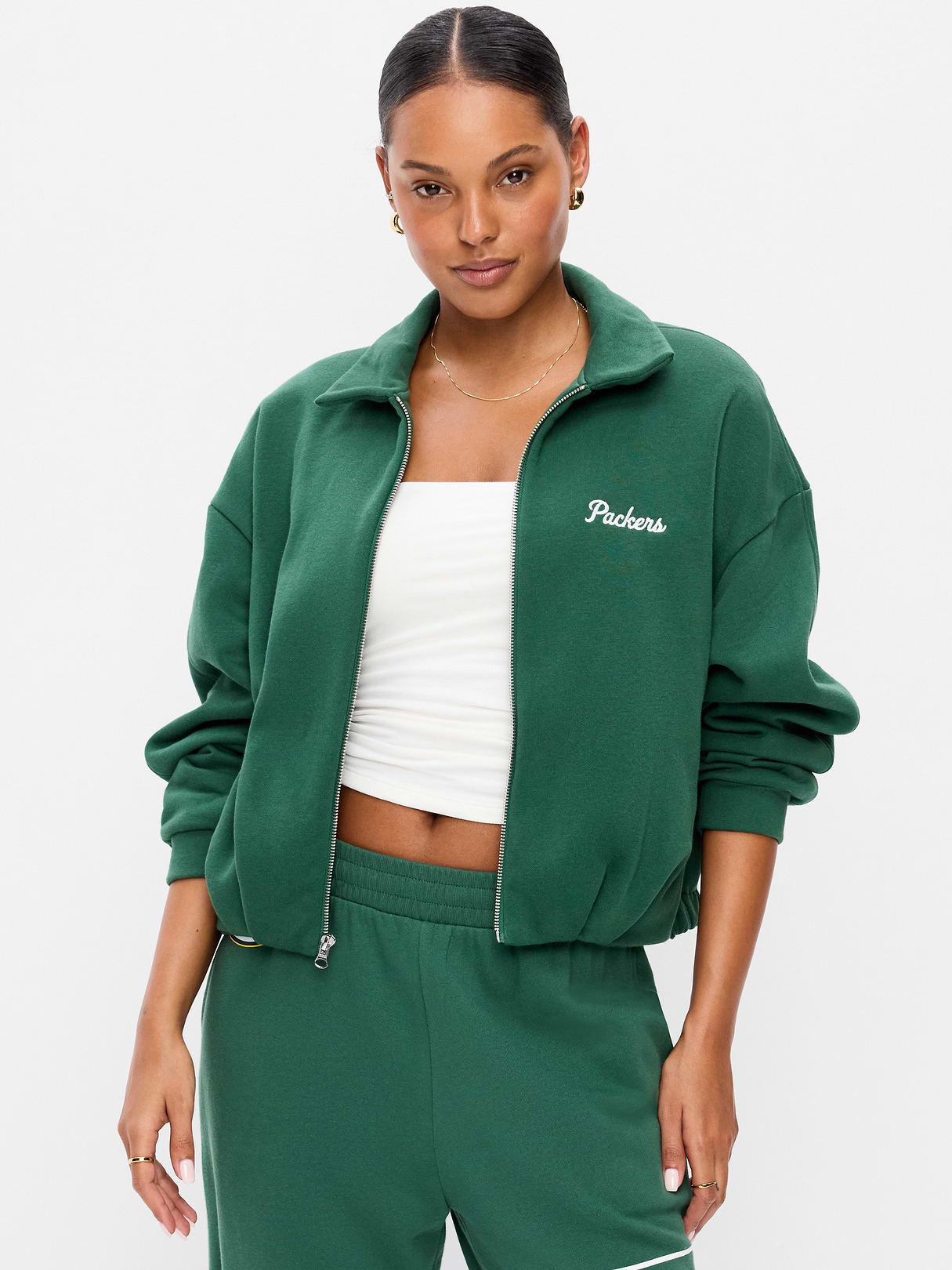 Buffalo Bills Oversized Fleece Bomber Jacket for Women - Green Bay Packers