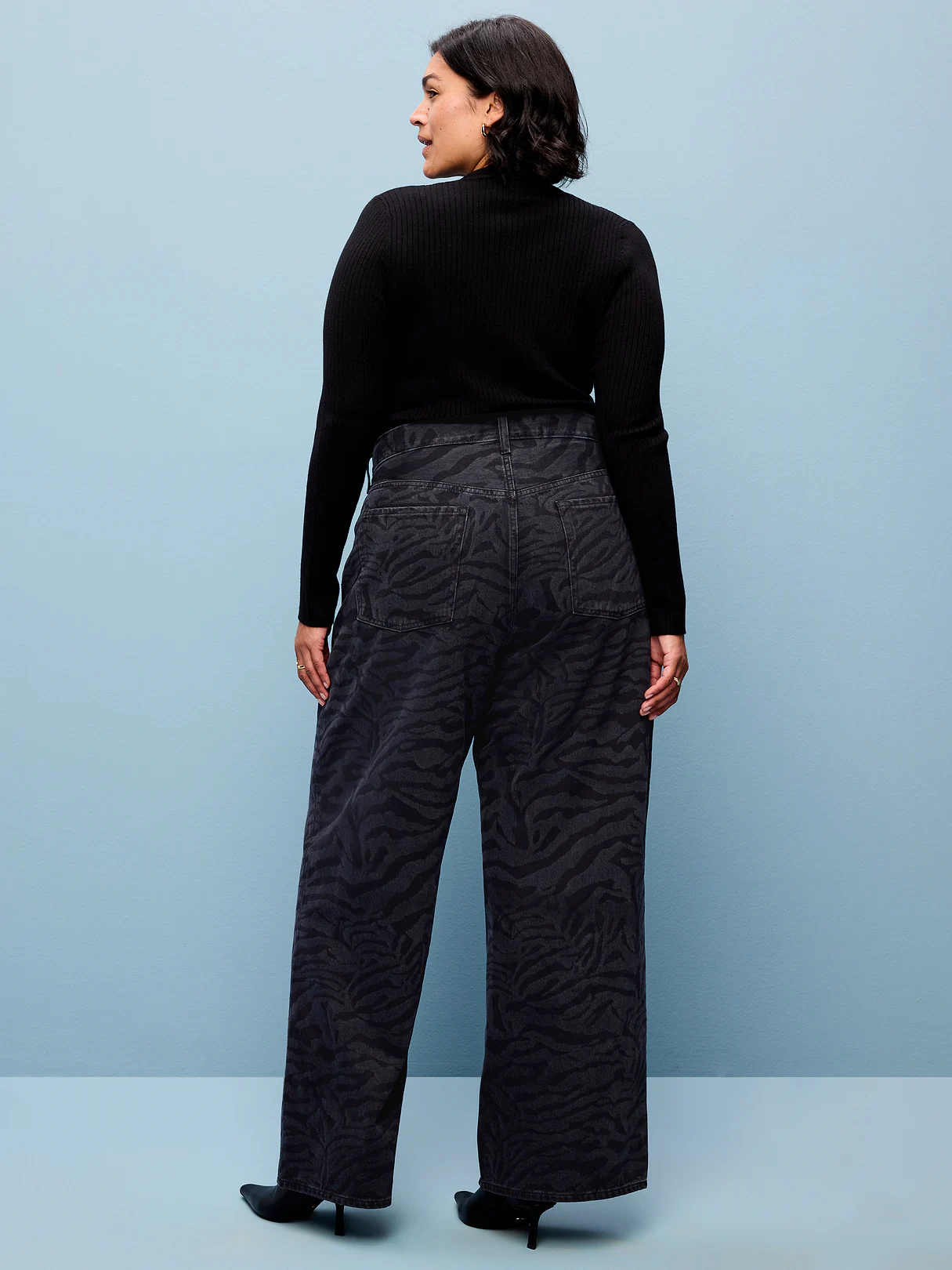 High-Waisted Baggy Wide-Leg Jeans - Black Zebra