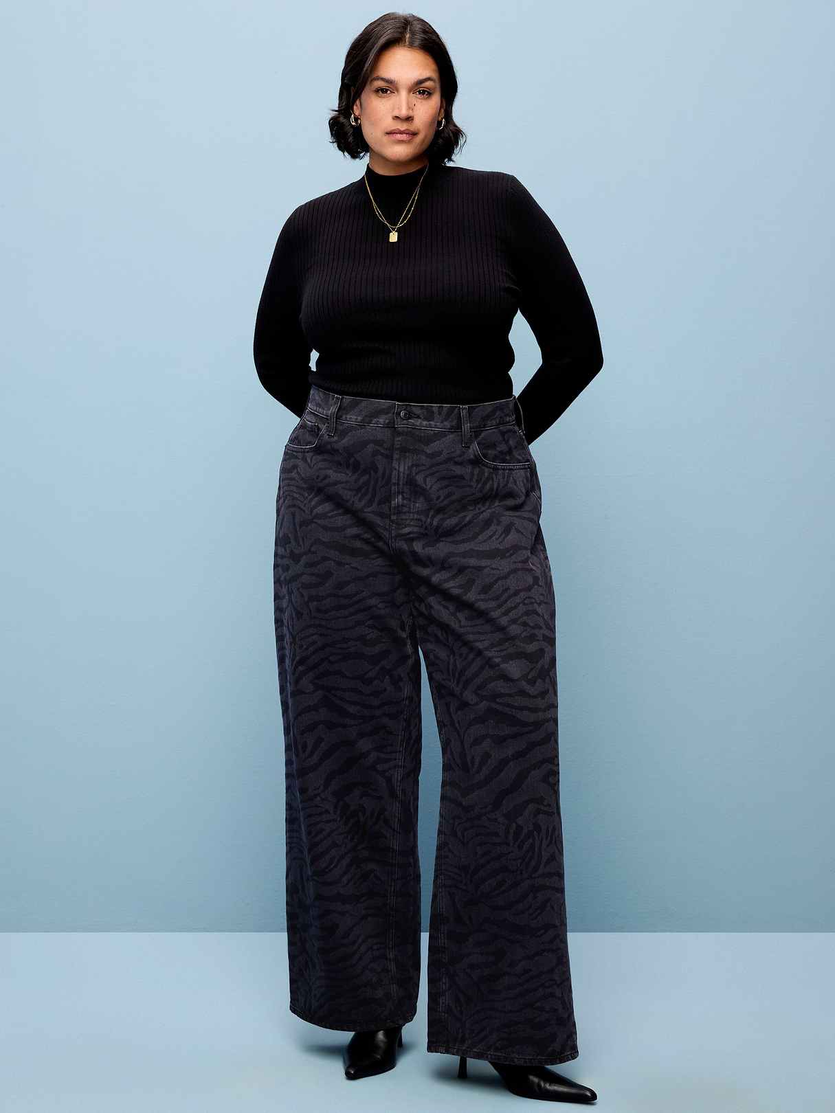High-Waisted Baggy Wide-Leg Jeans - Black Zebra