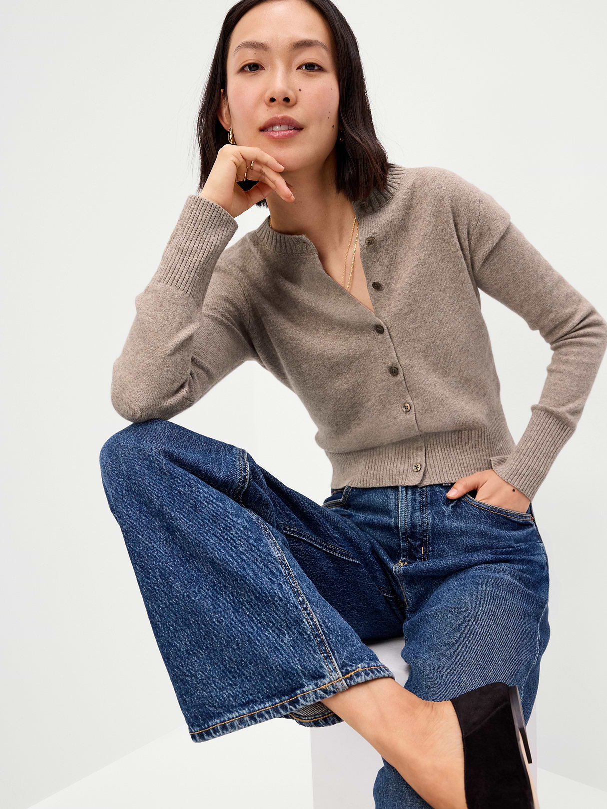 SoSoft Cropped Crew-Neck Cardigan - Mushroom
