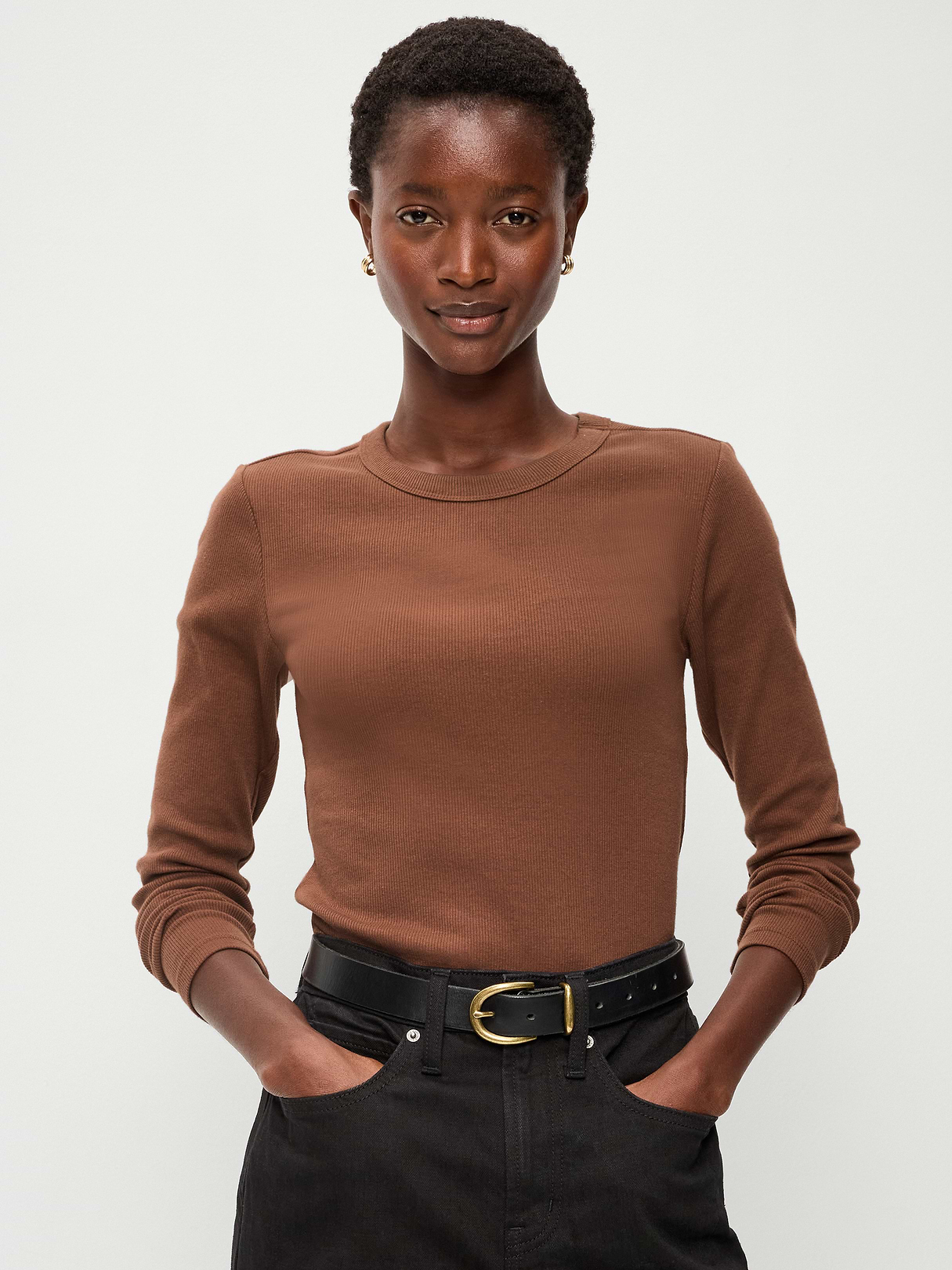 Snug Long-Sleeve Striped Ribbed T-Shirt - Coco de mer