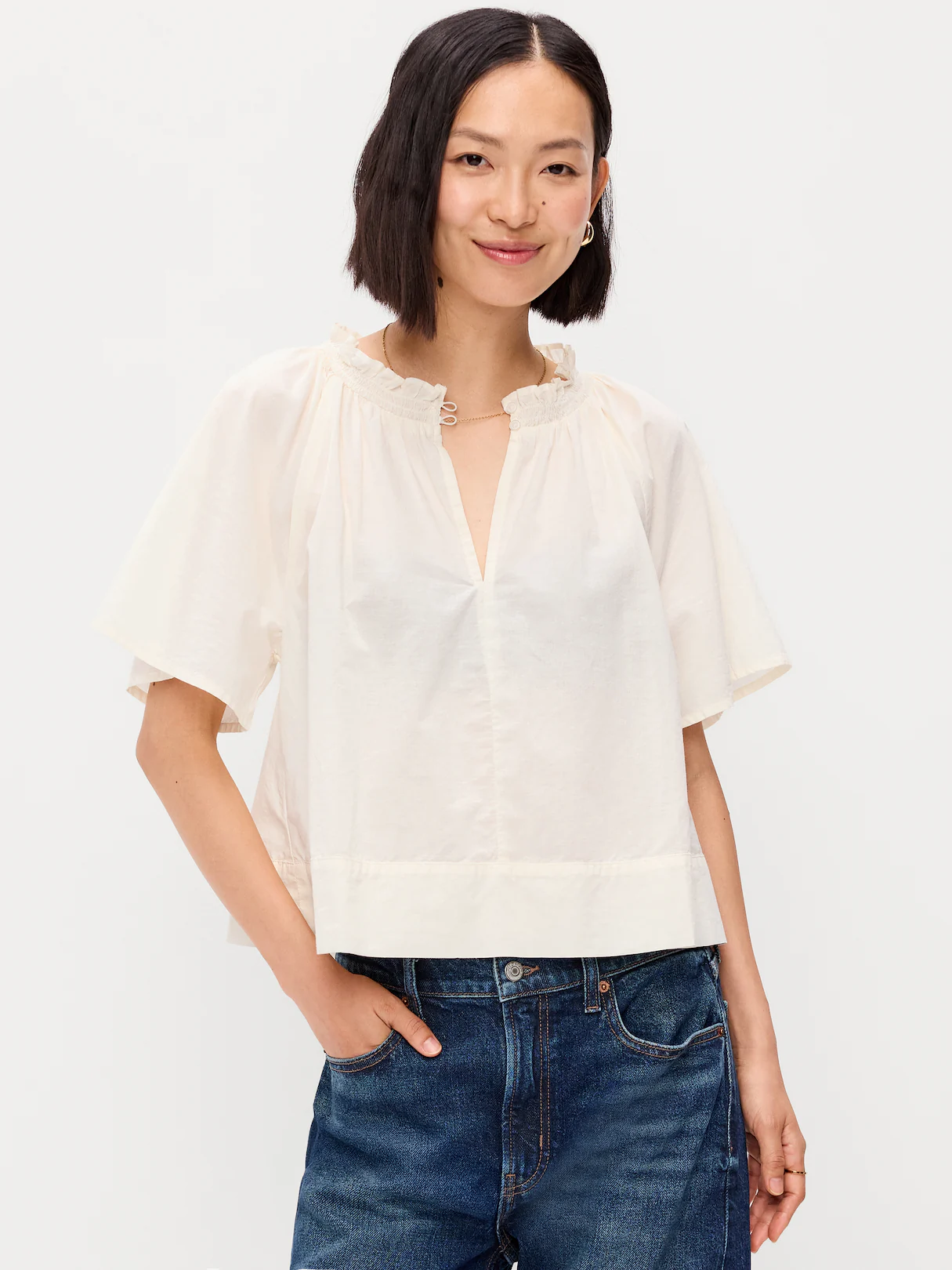 Loose Short-Sleeve Striped Top - Creme De La Creme