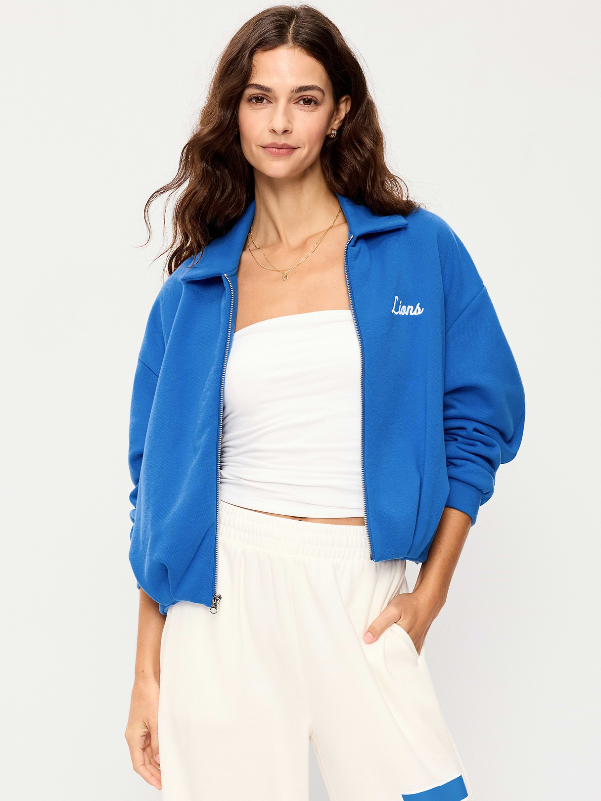 Buffalo Bills Oversized Fleece Bomber Jacket for Women - Detroit Lions