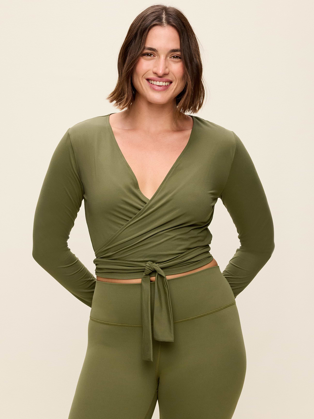 StudioSmooth Long-Sleeve Wrap Top - Hearthwood