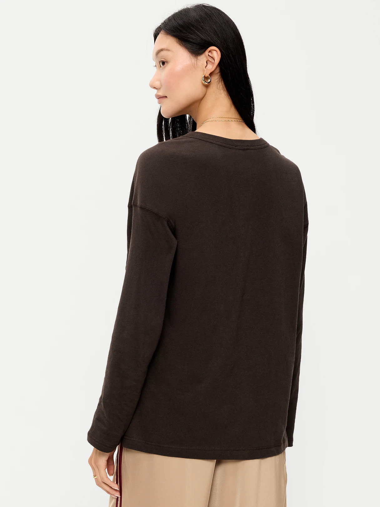 Oversized EveryWear Long-Sleeve Tunic T-Shirt - Black Coffee