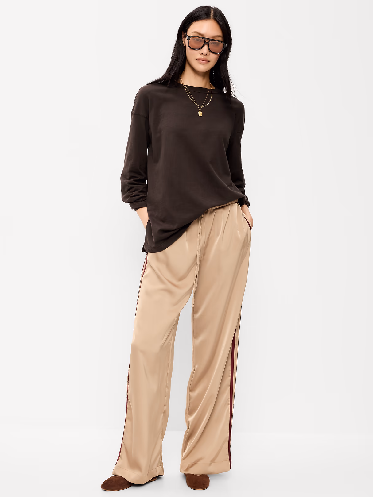 Oversized EveryWear Long-Sleeve Tunic T-Shirt - Black Coffee