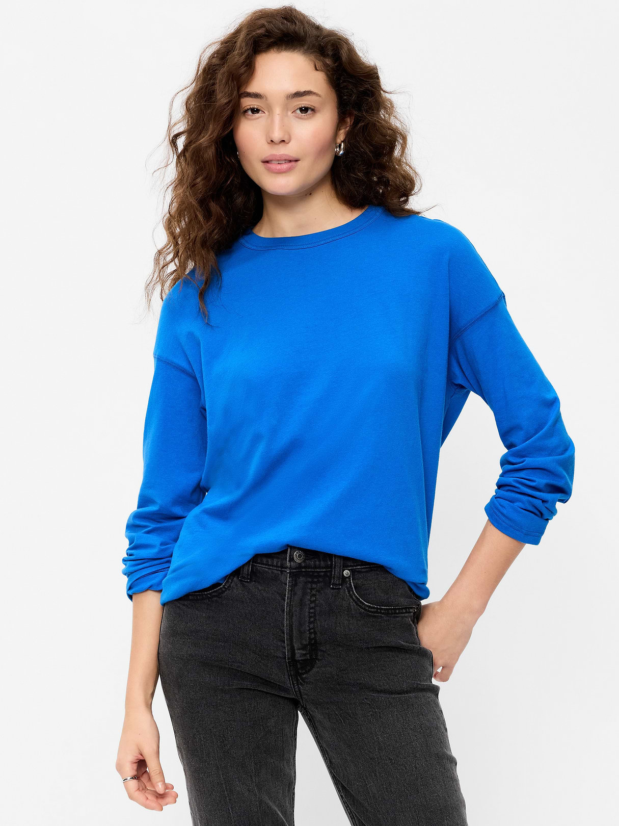 Oversized EveryWear Long-Sleeve Tunic T-Shirt - Blue Moon