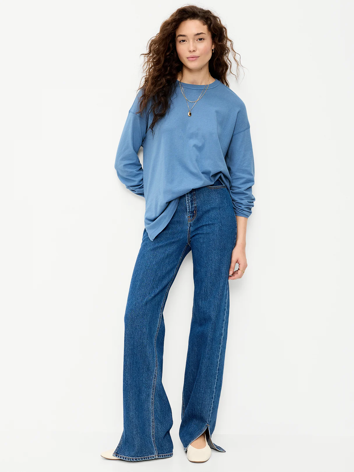 Oversized EveryWear Long-Sleeve Tunic T-Shirt - Naturalist Blue