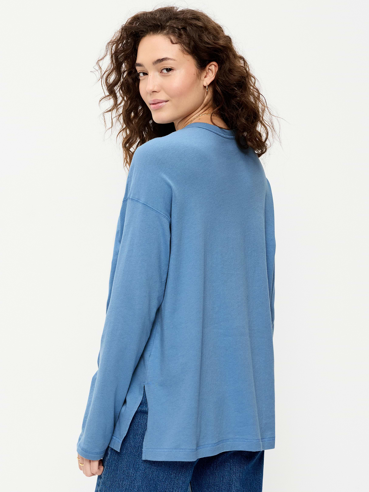 Oversized EveryWear Long-Sleeve Tunic T-Shirt - Naturalist Blue