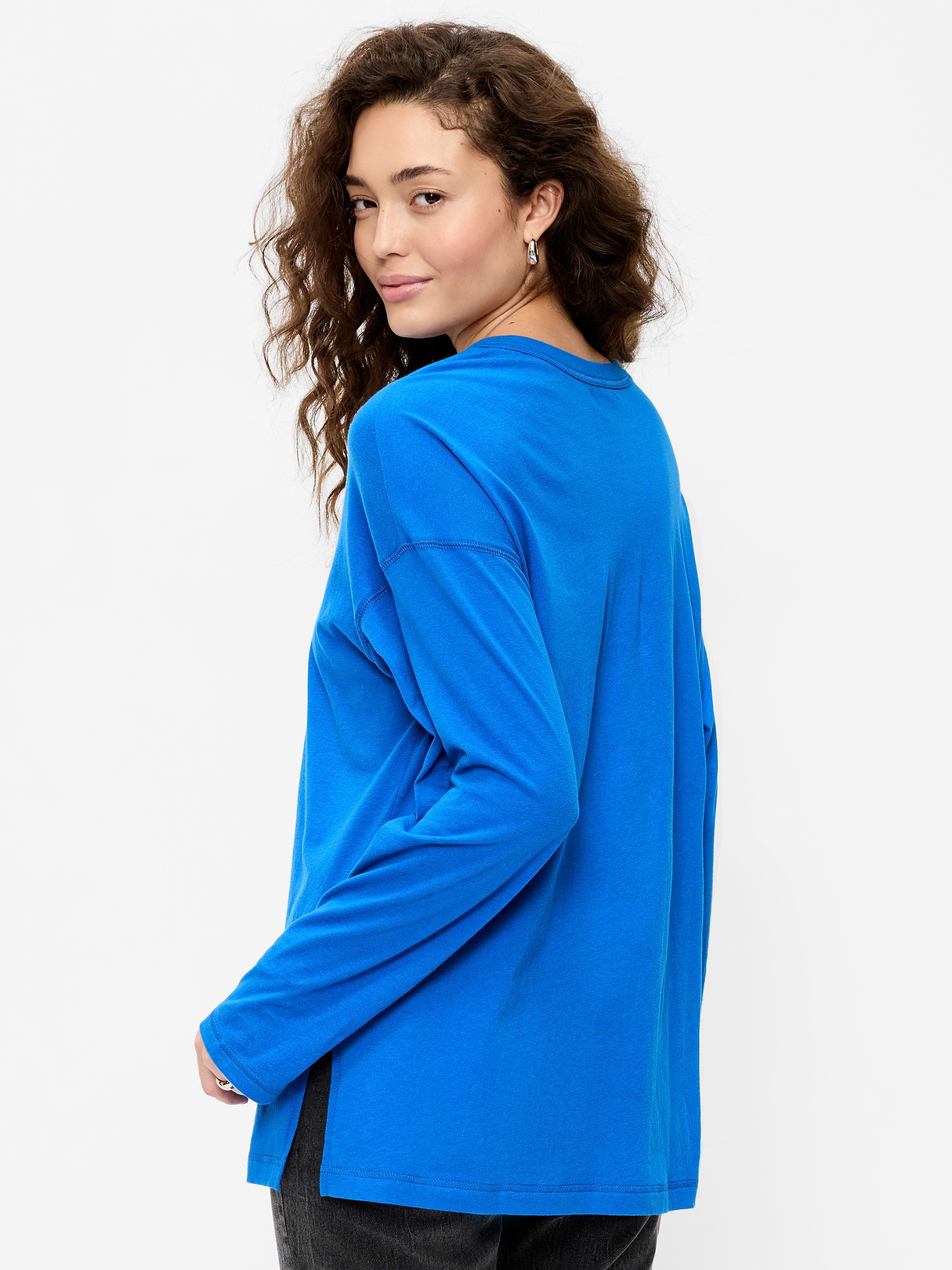 Oversized EveryWear Long-Sleeve Tunic T-Shirt - Blue Moon