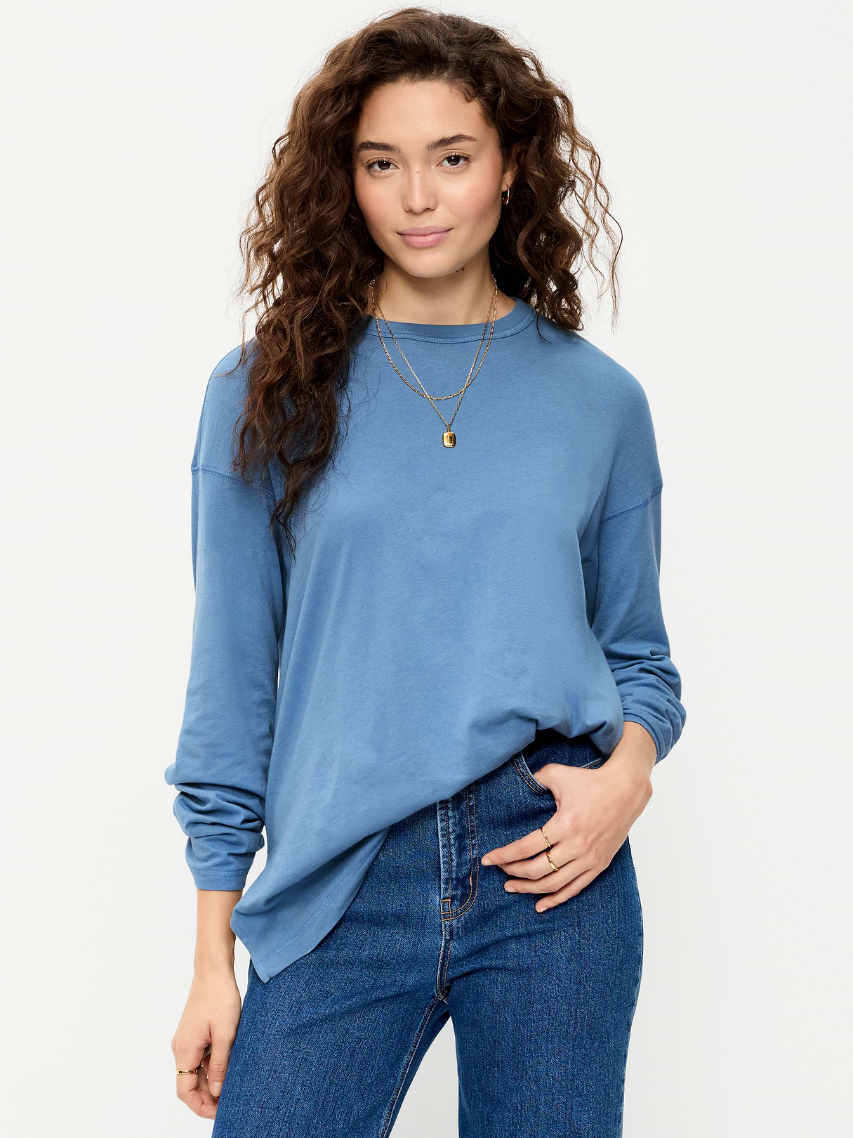 Oversized EveryWear Long-Sleeve Tunic T-Shirt - Naturalist Blue