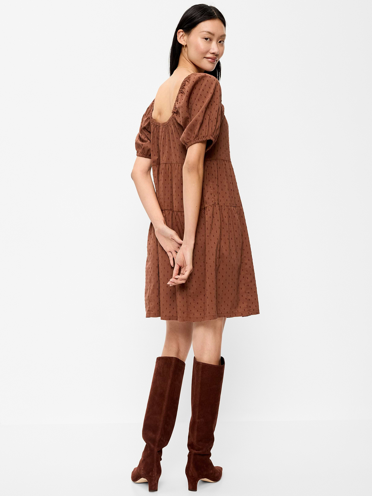 Puff-Sleeve Smocked Mini Swing Dress - Coco de mer