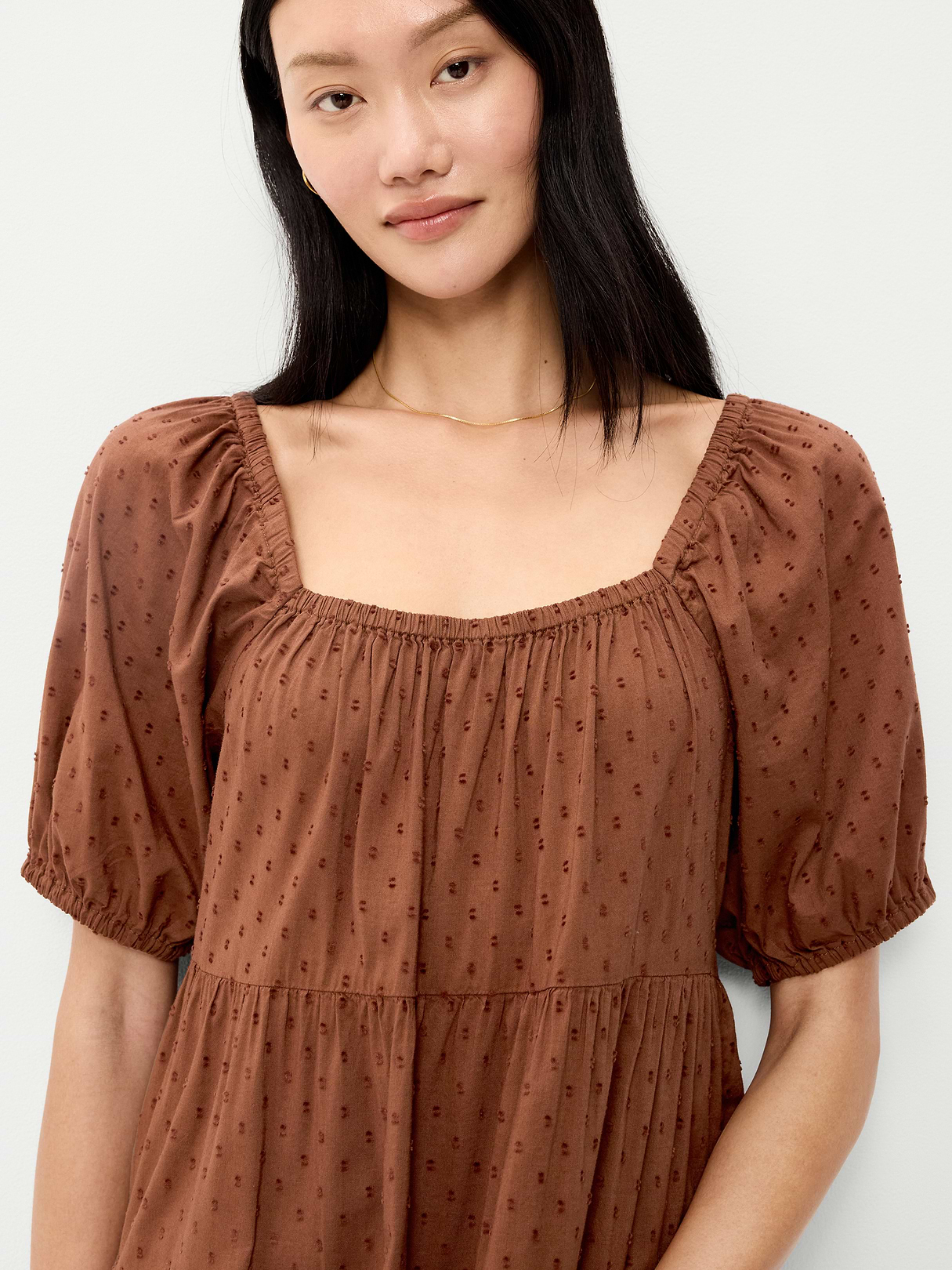 Puff-Sleeve Smocked Mini Swing Dress - Coco de mer
