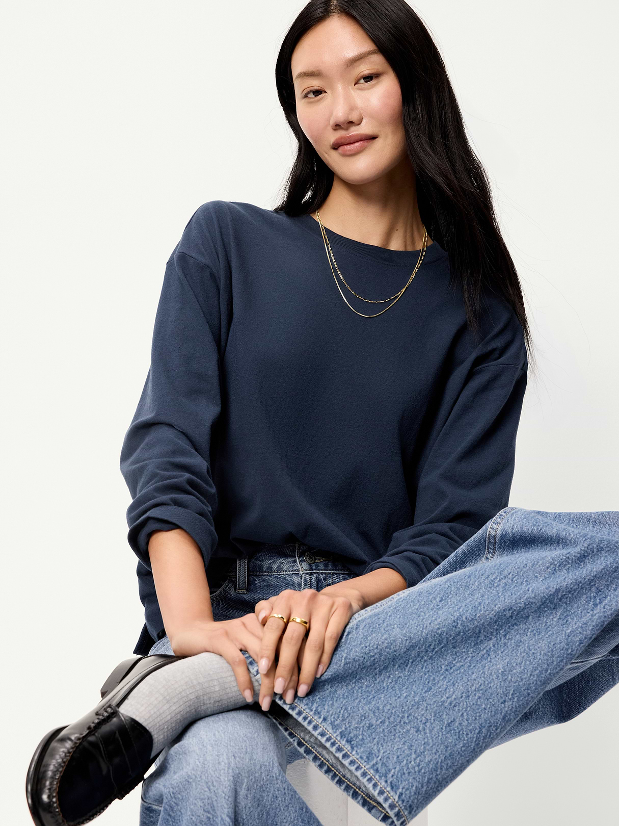 Vintage Long-Sleeve Crew-Neck T-Shirt - Gothic Blue