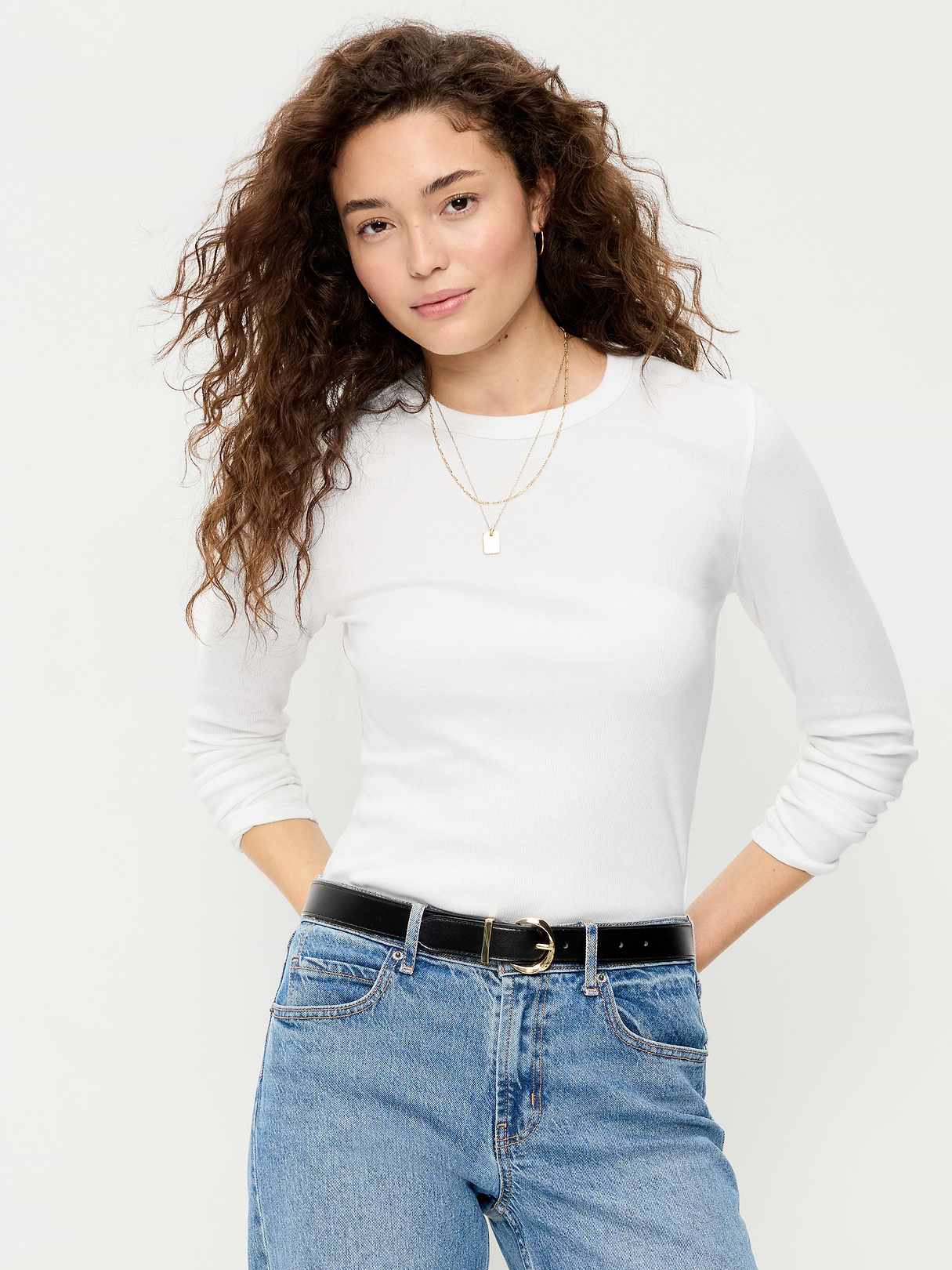 Snug Long-Sleeve Striped Ribbed T-Shirt - White Lilies