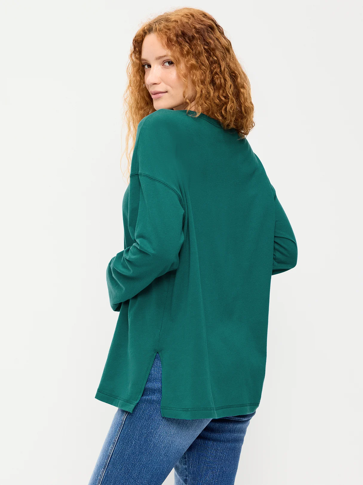 Oversized EveryWear Long-Sleeve Tunic T-Shirt - Deep Lagoon