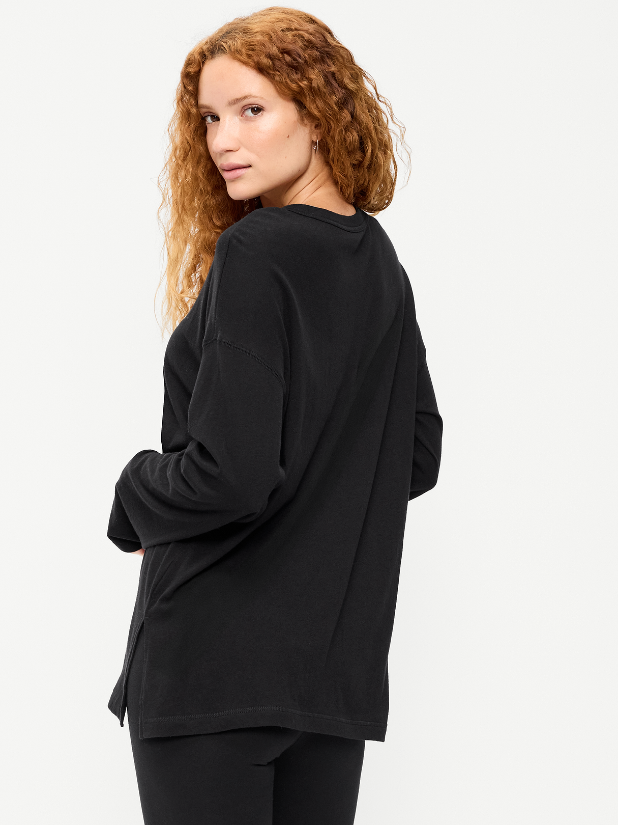 Oversized EveryWear Long-Sleeve Tunic T-Shirt - Black Jack