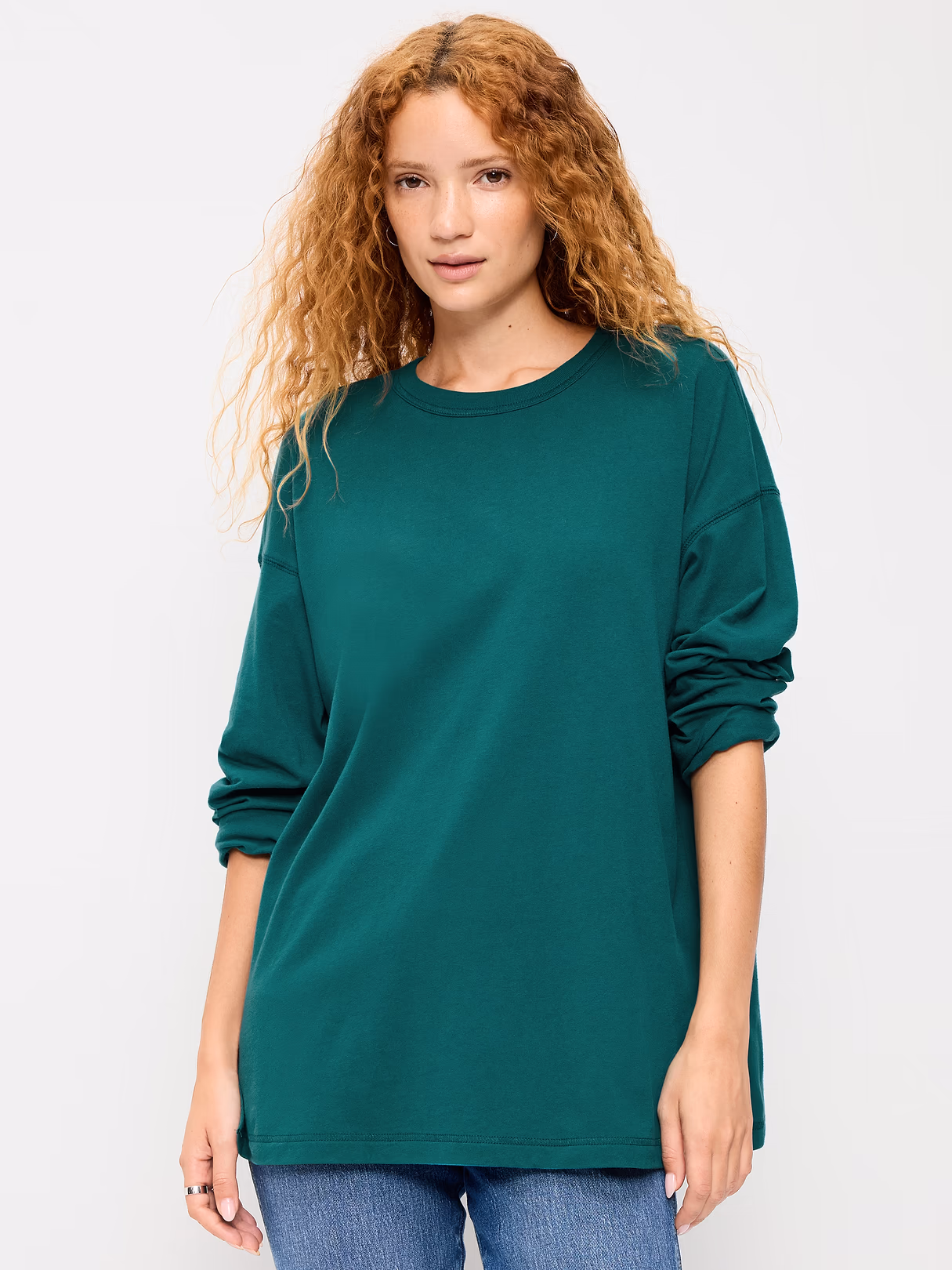 Oversized EveryWear Long-Sleeve Tunic T-Shirt - Deep Lagoon