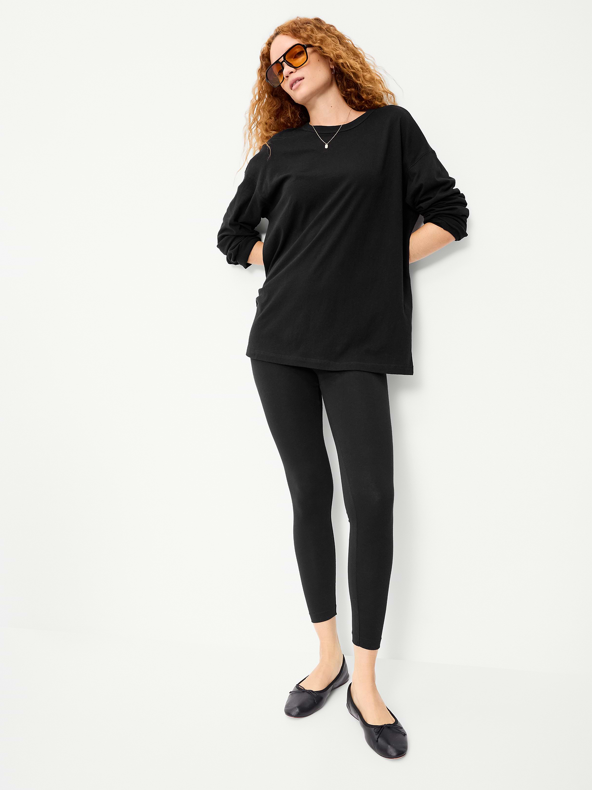 Oversized EveryWear Long-Sleeve Tunic T-Shirt - Black Jack