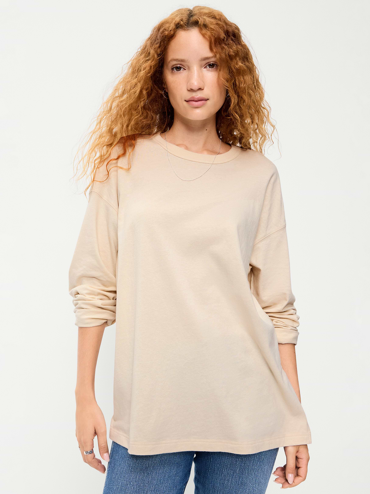 Oversized EveryWear Long-Sleeve Tunic T-Shirt - Wish Bone