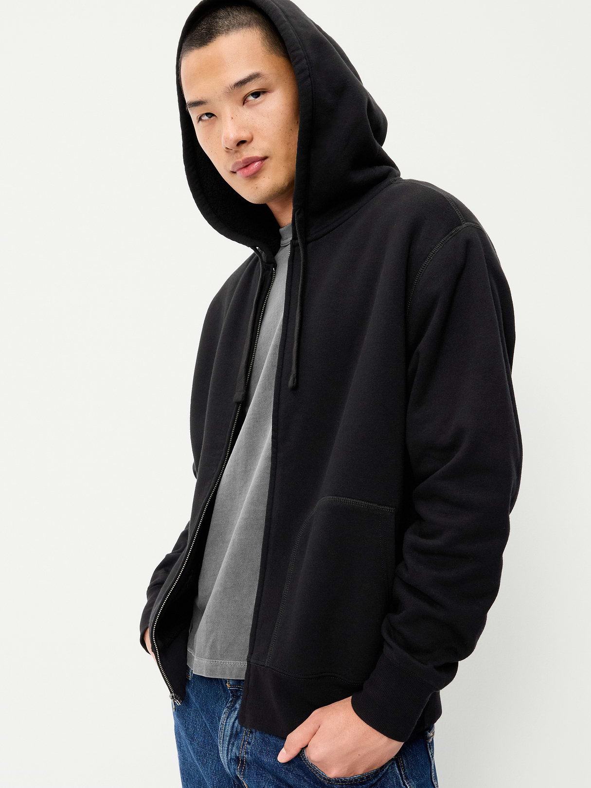 Sherpa-Lined Full-Zip Hoodie - Black Jack