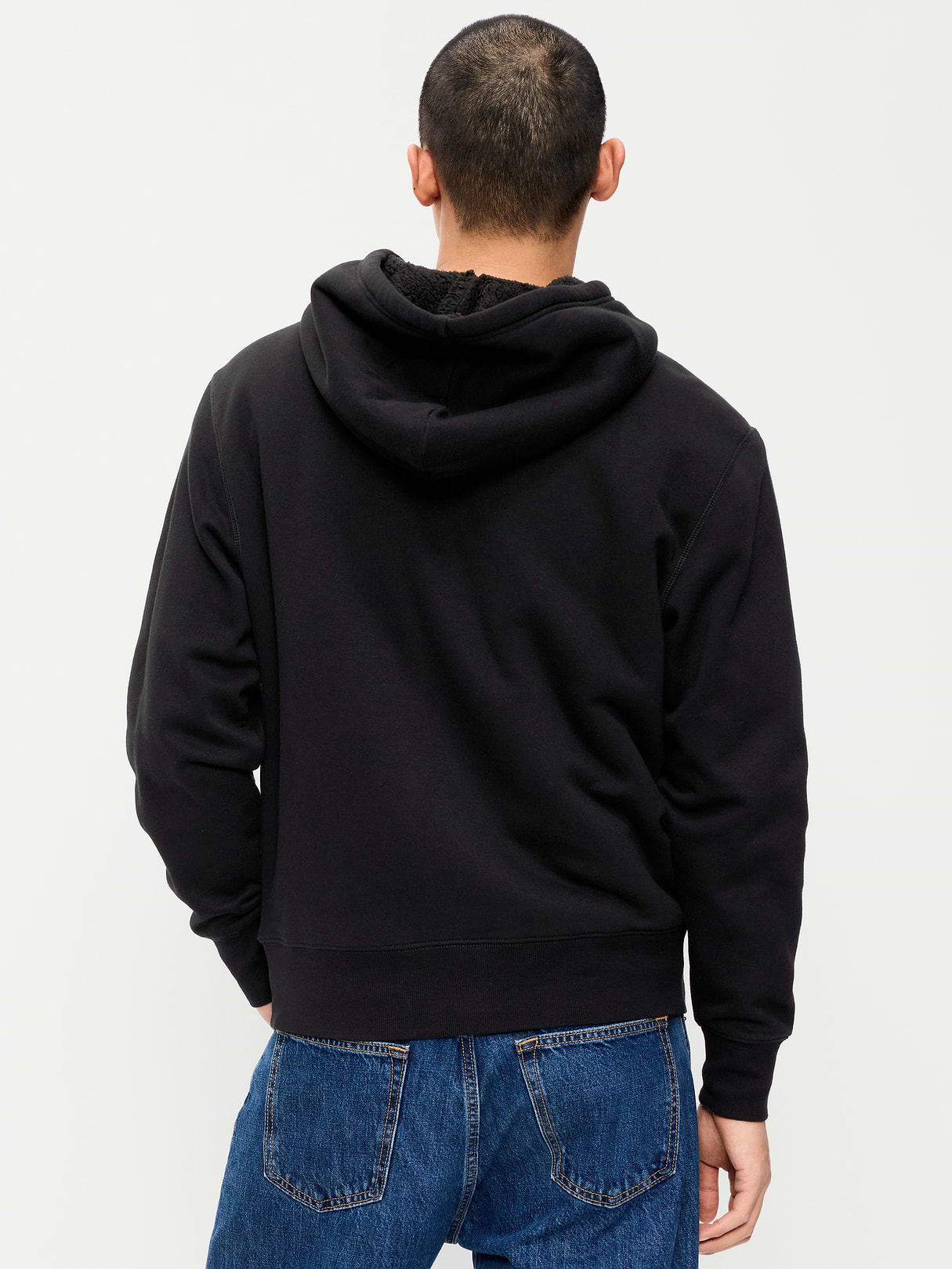 Sherpa-Lined Full-Zip Hoodie - Black Jack