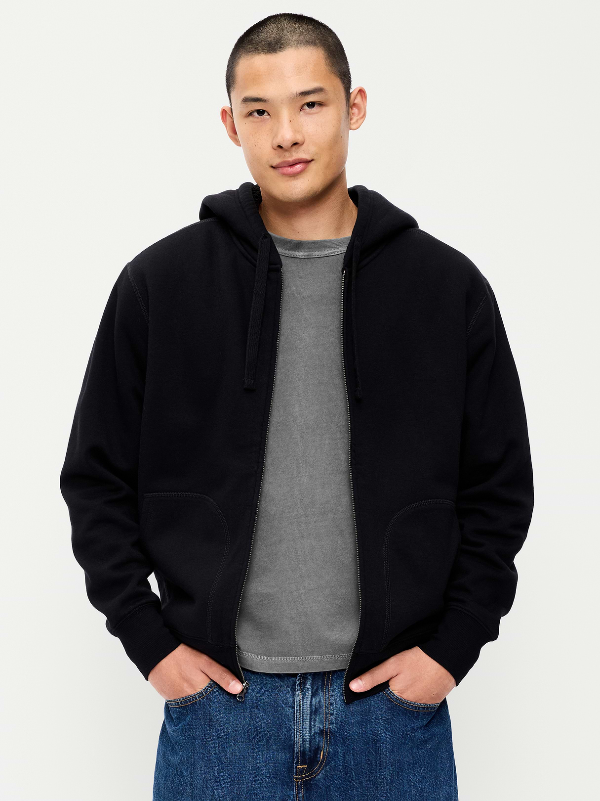 Sherpa-Lined Full-Zip Hoodie - Black Jack
